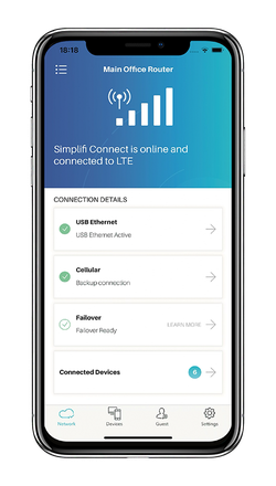 The Simplifi Connect app showing signal and device status