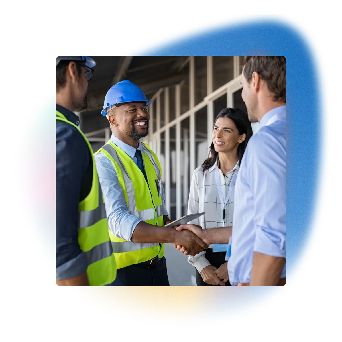A Simplifi partner shaking hands with a customer at a deployment site