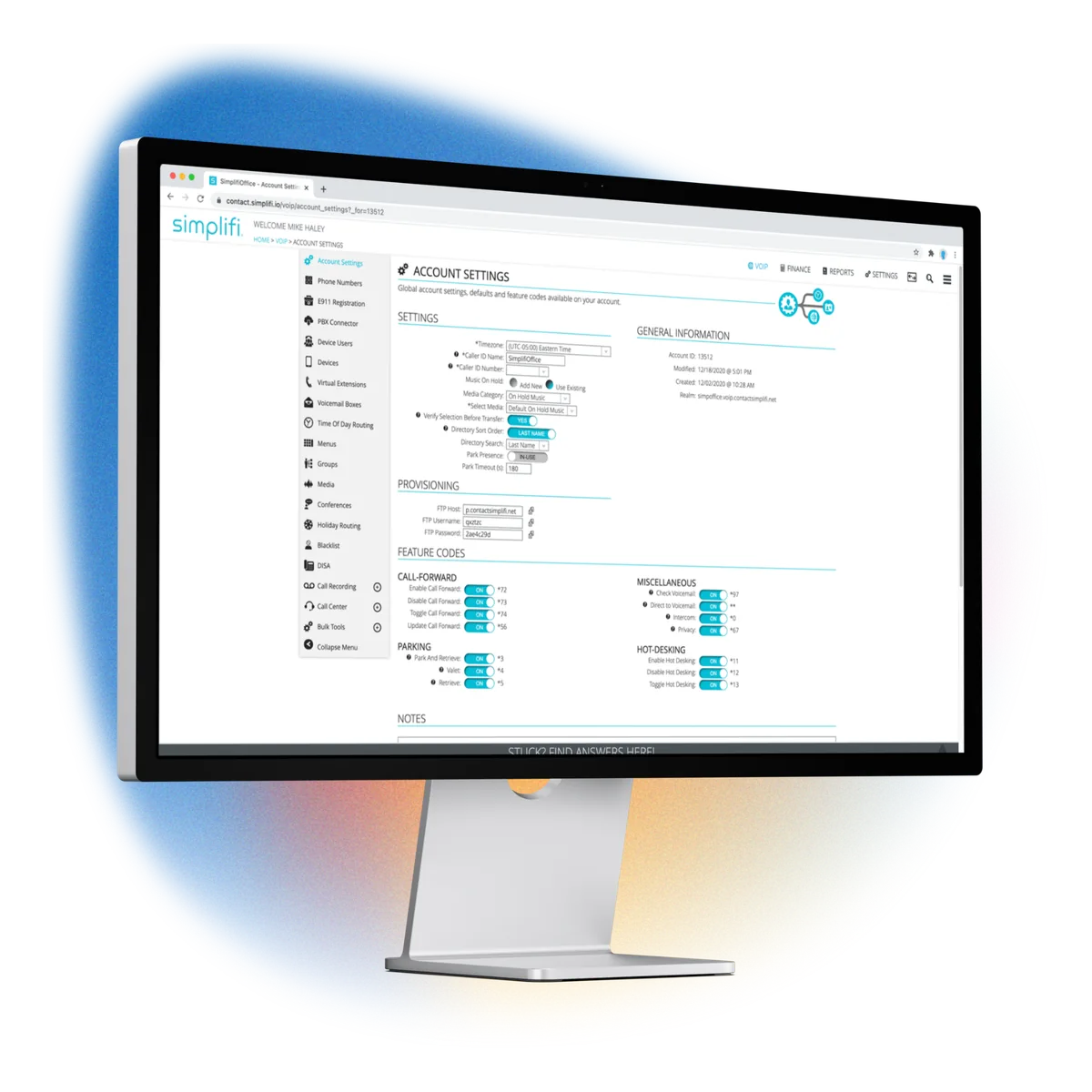 The Contact Station admin portal showing extension management, routing rules, and call activity